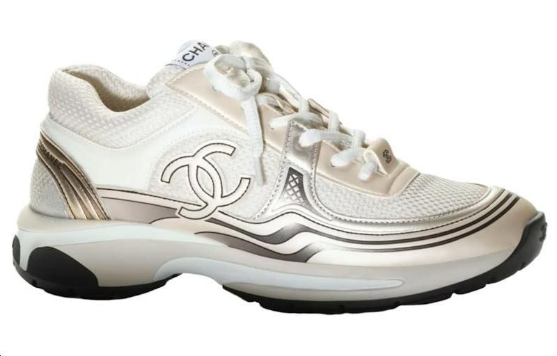CHANEL Low Top Casual Shoes Men's White Silver