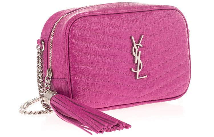 SAINT LAURENT LOU Grained Embossed Quilted Leather Camera Bag Shoulder Bag Crossbody Bag Mini Women's Fuchsia