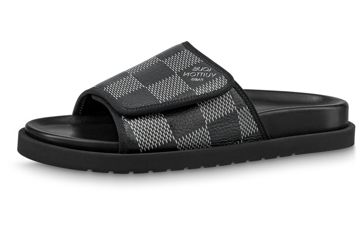 LOUIS VUITTON Miami Slide Slippers Men's Black Gray