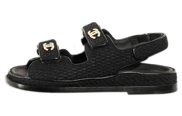 CHANEL Dad Sandal Black Knit Women's