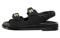 CHANEL Dad Sandal Black Knit Women's