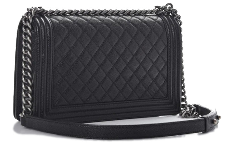 CHANEL Leboy Grain Embossed Calfskin Shoulder Bag, Crossbody Bag Large Size Unisex Black