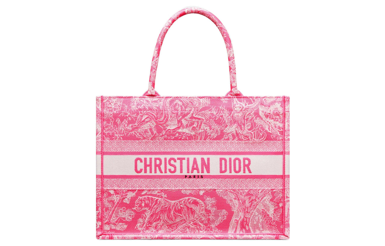 DIOR BookTote Embroidery Large Capacity Shoulder Bag Crossbody Bag Handbag Regular Women's Neon Pink
