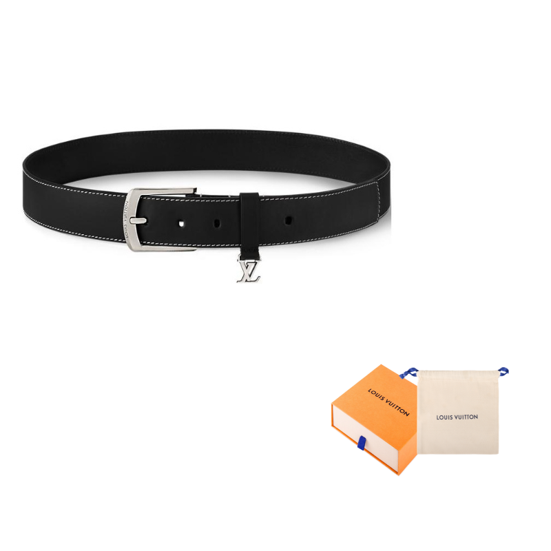 LOUIS VUITTON Brass Leather Belts Men's Black Width 3.cm