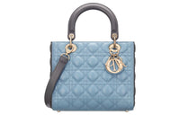 DIOR Lady Dior Sheepskin Shoulder Bag Crossbody Bag Handbag Small Size Women's Sky Blue With Steel Gray Accents