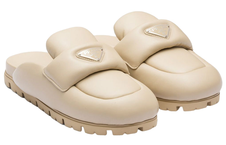 PRADA Soft Padded 20mm Sabots Desert Beige Nappa Leather Women's