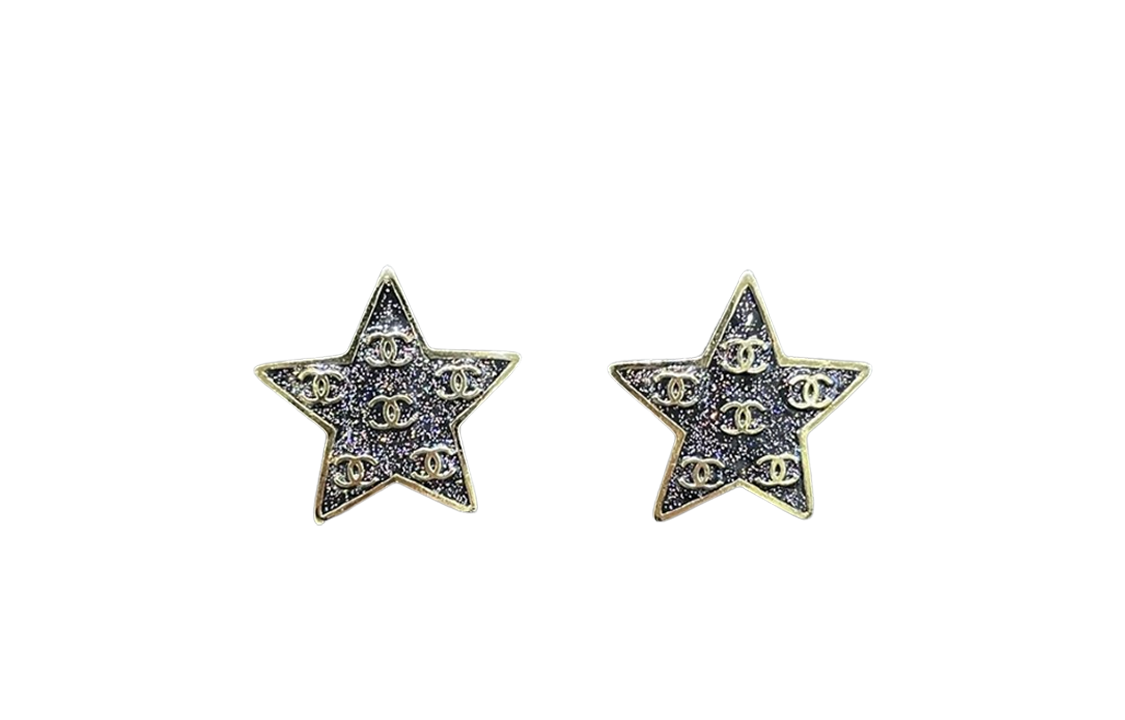 CHANEL Metal Stud Earrings Women's Gold/Black
