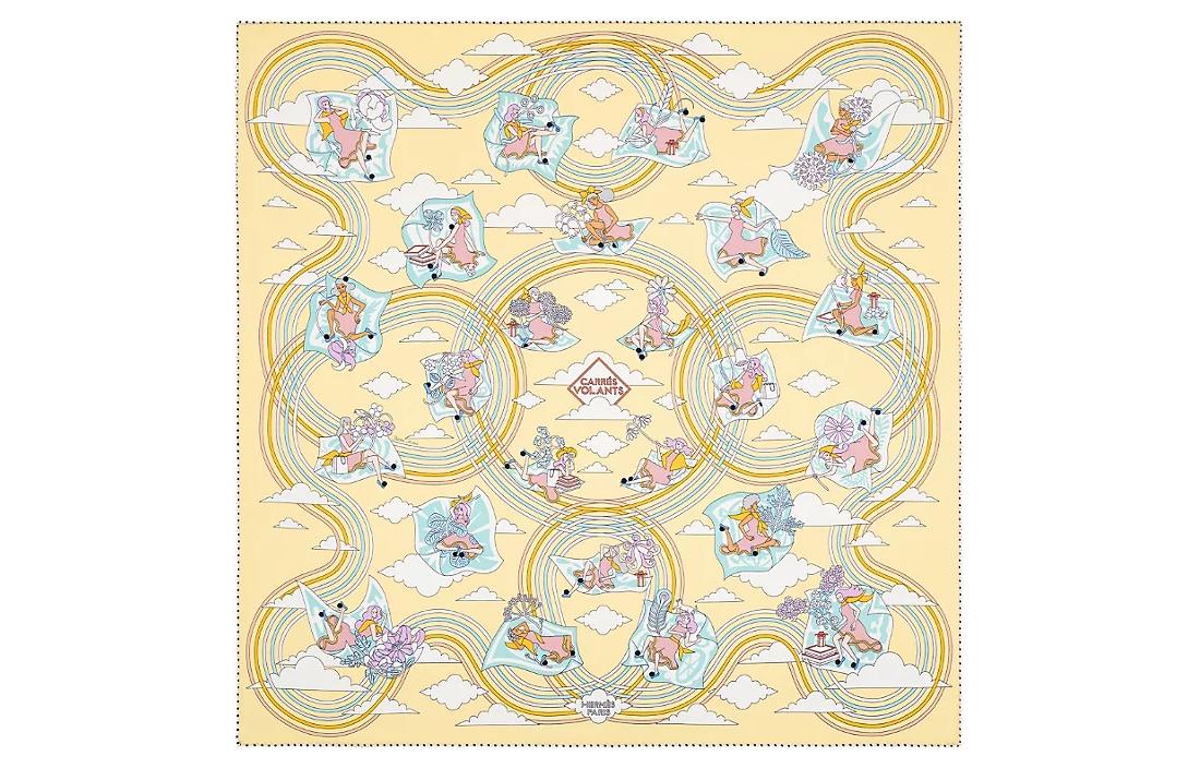 HERMES Silk Scarves Women's Sulfur/Blue/White