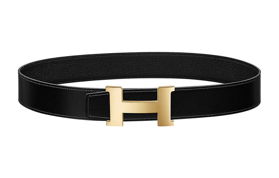 HERMES Iconic Buckle Leather Belts Unisex Black Width: 3.8cm