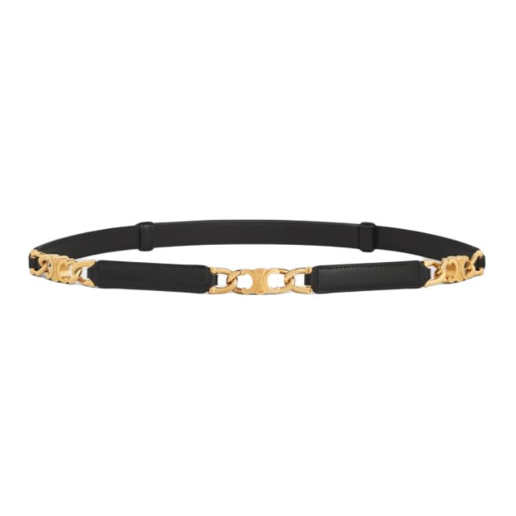 CELINE Leather Leather Belts Women's Black 1.8cm