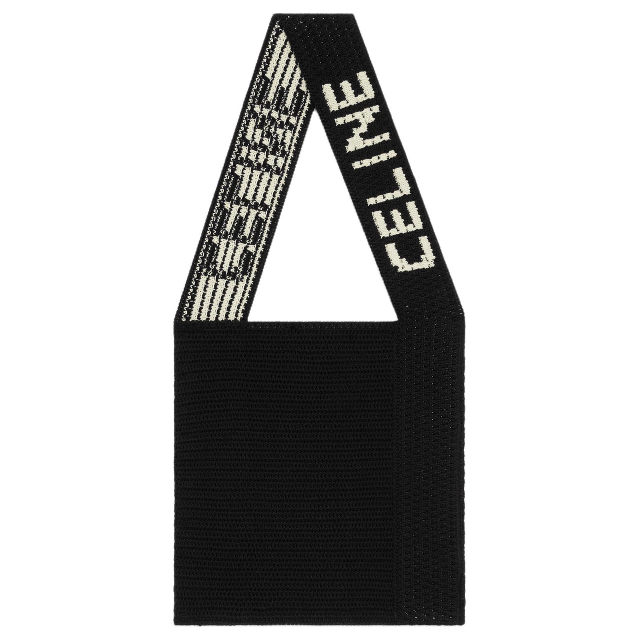 CELINE Cotton Handbag, Shoulder Bag Men's Black & Natural
