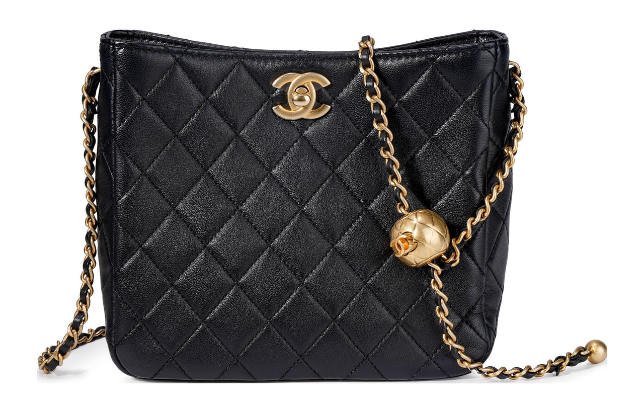 CHANEL Sheepskin Gold Ball Bag Hobo Bag Tote Bag Shopping Bag Shoulder Bag Crossbody Bag Regular Women's Black
