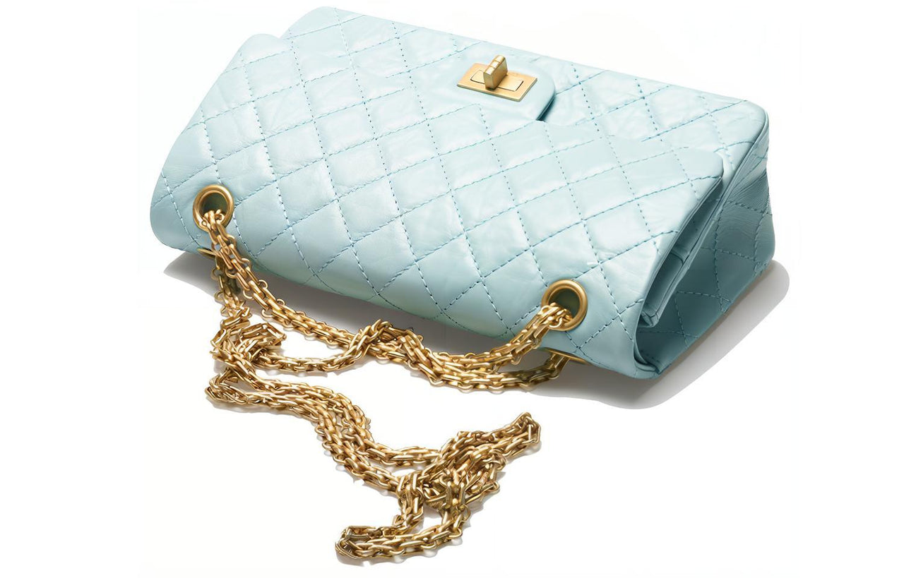 CHANEL 2.55 Calfskin Shoulder Bag Women's Light Blue