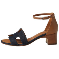 HERMES Encens One Strap Sandals 5cm Women's Dark Blue