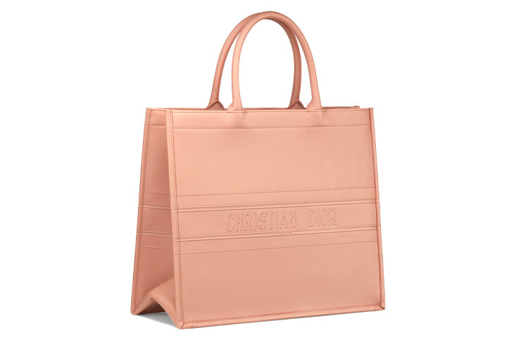 DIOR BookTote Cow Leather Tote Handbag Large Size Women's Rose Pink