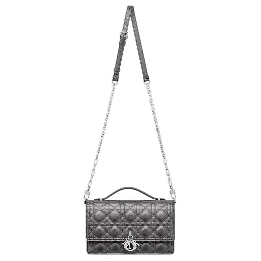 DIOR Calfskin One Shoulder Handbag Women's Metal Silver
