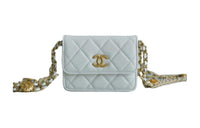 CHANEL Grain Embossed Shiny Calfskin Coin Purse, Handheld Bag, Shoulder Bag, Crossbody Bag Mini Women's White