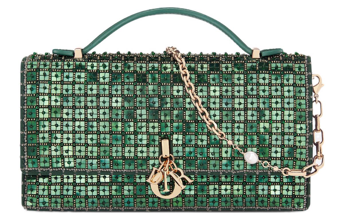 DIOR Beaded Sequins Shoulder Bag Crossbody Bag Handbag Mini Women's Pine Green