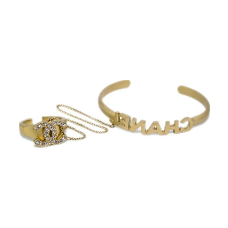CHANEL 2001 Cc Rhinestone embellished Ring Bangle Bracelet