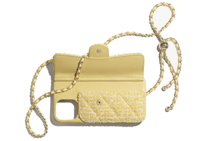 CHANEL Soft Tweed Cell Phone Pouch Unisex Yellow