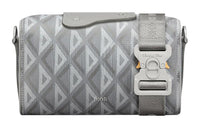 DIOR Smooth Cow Leather Cotton Gray Canvas Portable Crossbody Bag Shoulder Bag Men's Gray