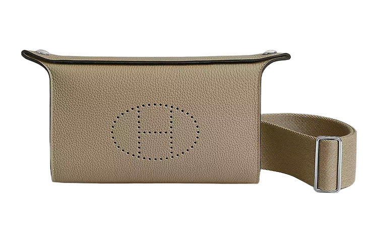 HERMES Videpoches Togo Calfskin Plate Bag Fanny Pack Shoulder Bag Crossbody Bag Unisex Malafa Beige