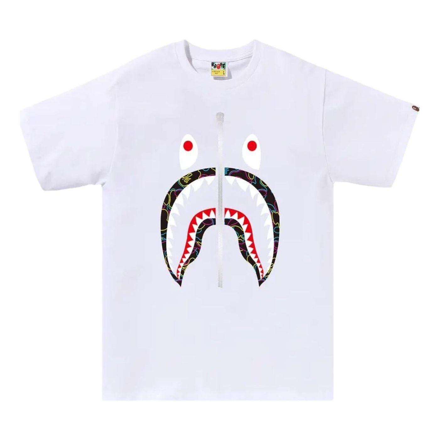 A Bathing Ape Neon Camo Shark T-Shirt 'White' 1L30-110-040-WHT