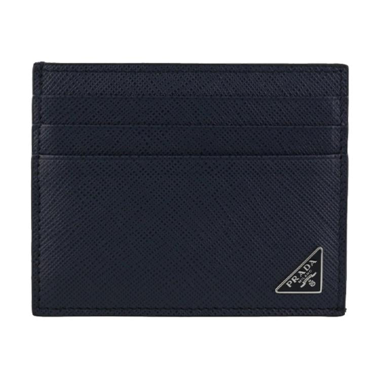 PRADA Calfskin Card Holder Men's Dark Blue
