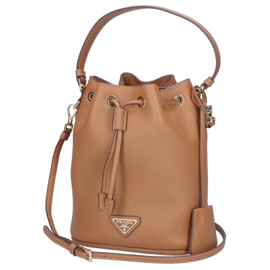 PRADA Leather Bucket Bags Shoulder Bag Crossbody Bag Handbag Women's Caramel