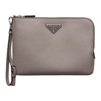 PRADA Leather Clutch Small Size Men's Mud Gray