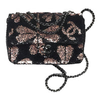 CHANEL Classic Flap CF Rhodium-Plated Metal Leather Crossbody Bag Small Size Women's Black And Pink
