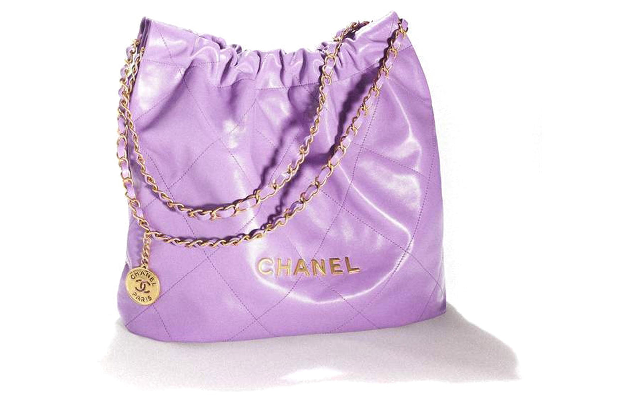 CHANEL 22Bag Cow Leather Tote Bag, Shopping Bag, Handbag, Shoulder Bag Small Size Women's Purple