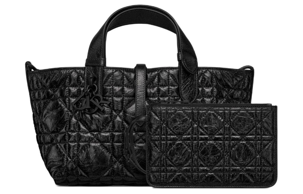 DIOR Wrinkled Cow Leather Handbag, Shoulder Bag Small Size Women's Black