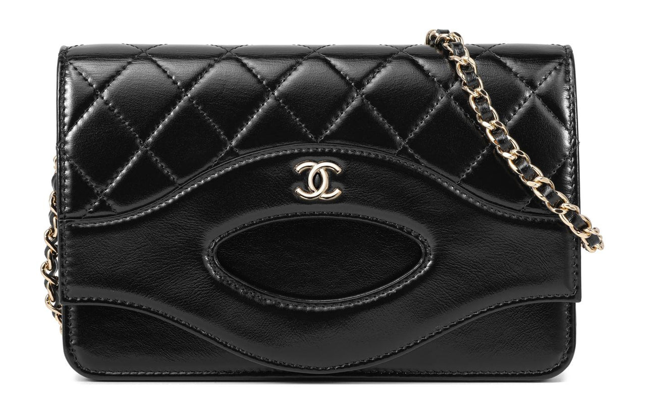 CHANEL Cow Leather One Shoulder Crossbody Clutches Women's Black