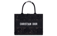 DIOR BookTote Lace Embroidery Tote Bag Shopping Bag Handbag Medium Size Women's Black