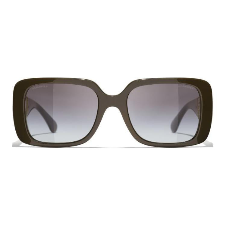 CHANEL Resin Metal Square Sunglasses Unisex Brown