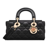DIOR Lady D Joy Sheepskin One Shoulder Handbag Small Size Women's Black