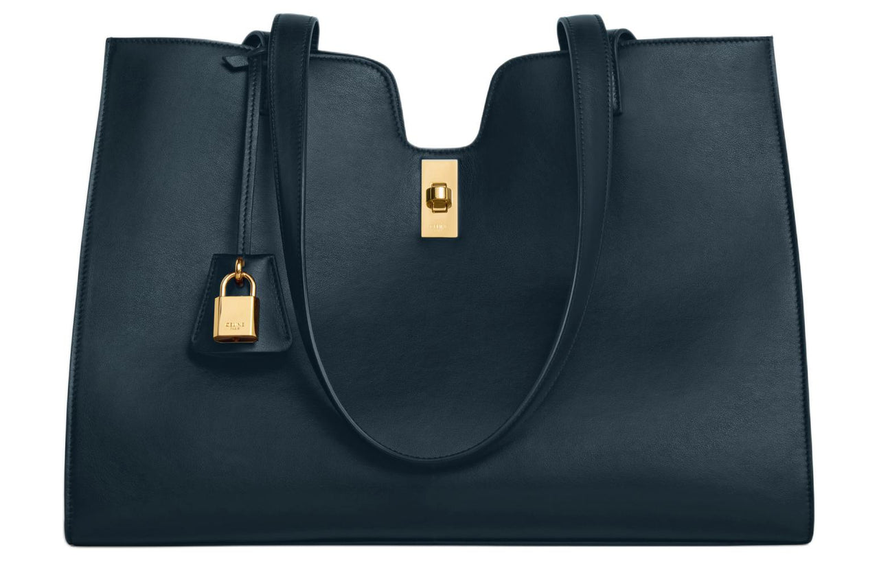 CELINE Cabas Calfskin Tote Bag Shopping Bag Shoulder Bag Handbag Women's Marine Blue