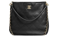 CHANEL Calfskin With Gold Metal Handbag Shoulder Bag Large Size Women's Black