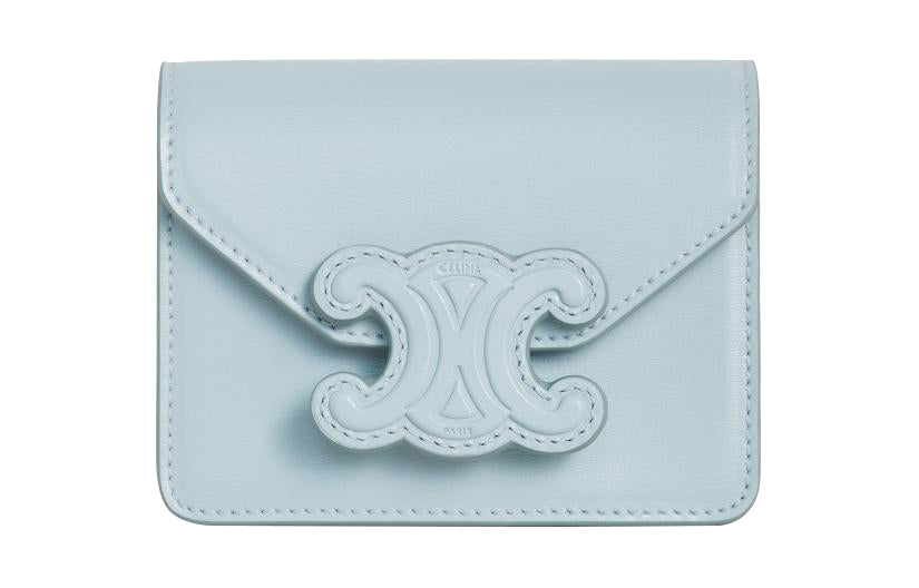 CELINE Triomphe Shiny Cow Leather Shoulder Bag Crossbody Bag Card Holder Women's Ice Blue