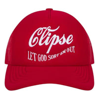 Denim Tears x Clipse Let God Sort Em Out Trucker Hat 'Red' 05650-1SS2504DTXCLG-RED-030