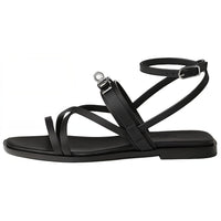 HERMES Strap Sandals Women's Black