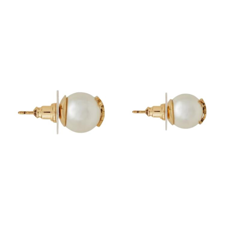 SAINT LAURENT Pearl Brass Glass Earrings Women's White
