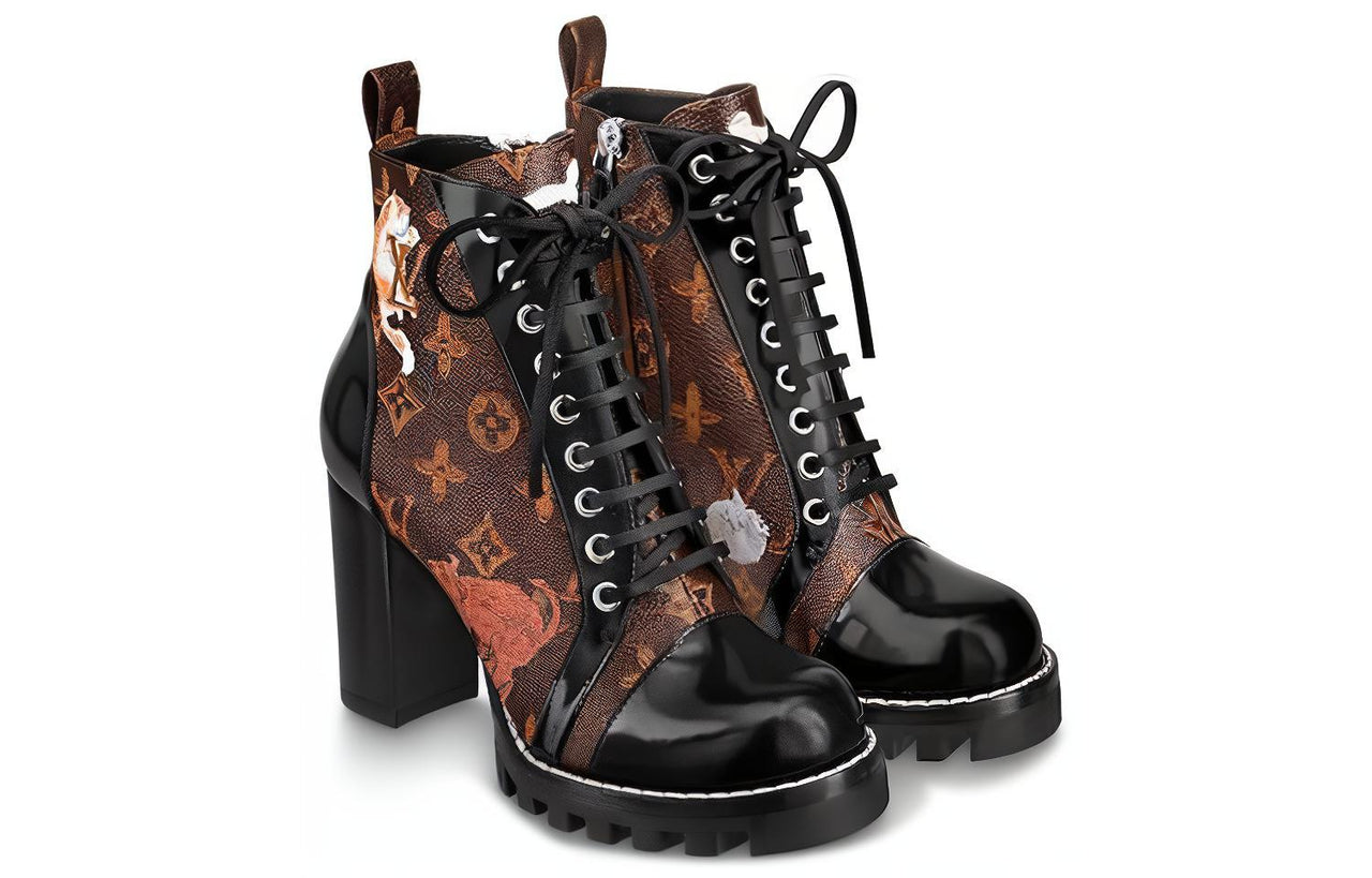 LOUIS VUITTON Lv Star Trail 8cm Ankle Boots 'Brown' Women's