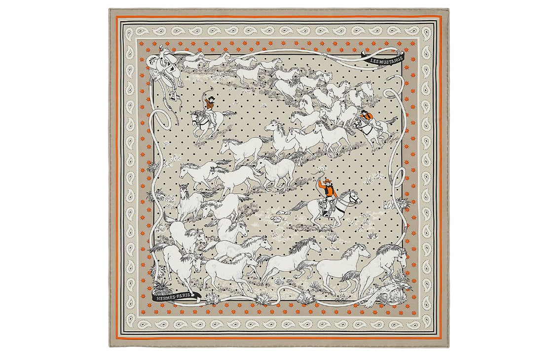 HERMES Silk Scarf Women's Beige