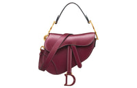 DIOR Smooth Calf Leather Saddle Bag Shoulder Bag Crossbody Bag Handbag Mini Women's Dark Purple Red