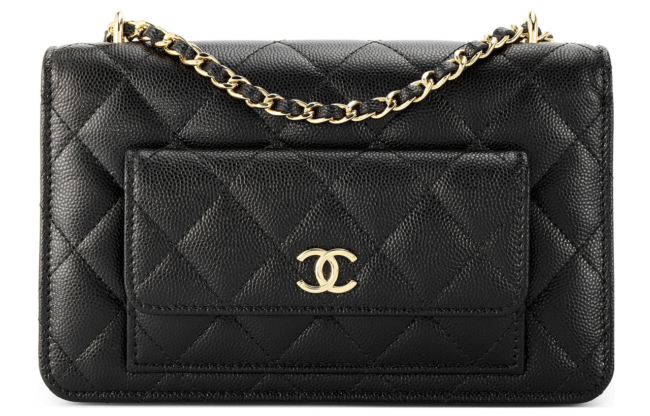 CHANEL Grained Shiny Calfskin Shoulder Bag Crossbody Bag Regular Women's Black