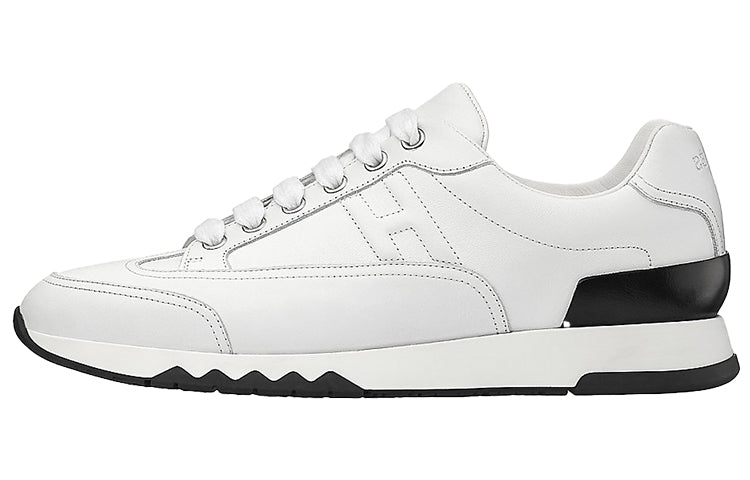 HERMES Trail Low Top Casual Shoes Women's White Black Heel Tab