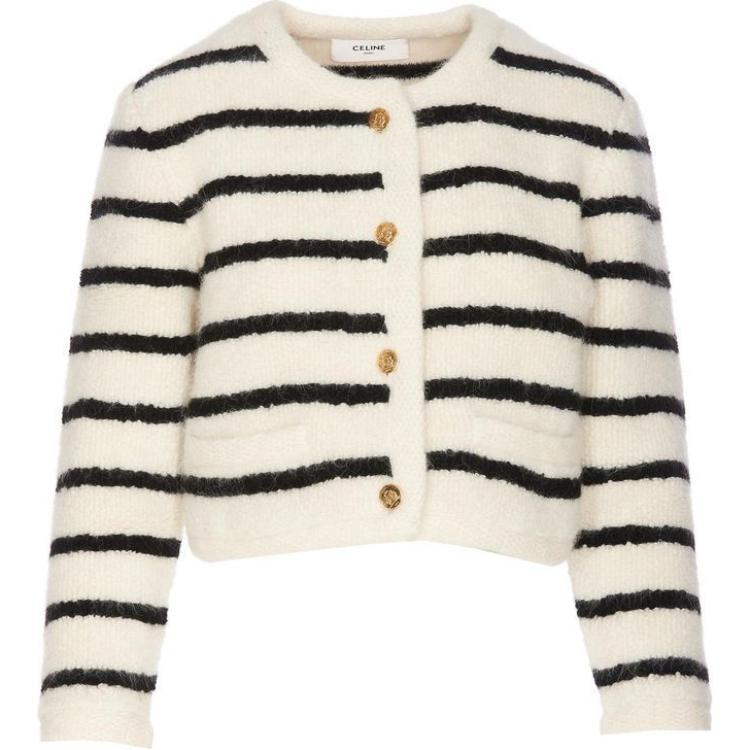 CELINE Marinière Cardigan Jacket In Wool