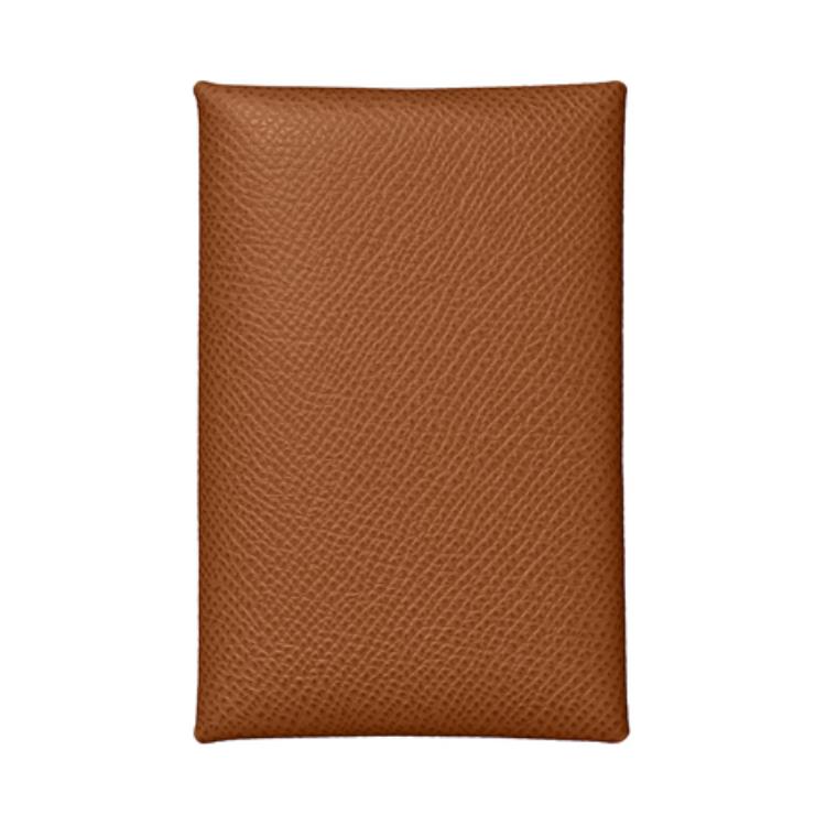 HERMES Calvi Epsom Calfskin Wallet Coin Purse Business Card Holder Card Holder Women's 37 Gold Gold Brown